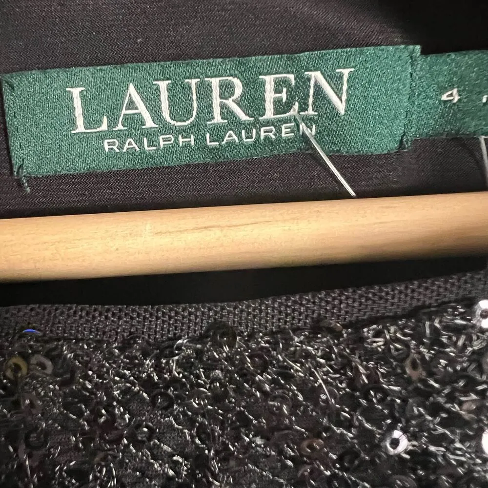 Lauren Ralph Lauren Black Long Sleeve Sequined Ruched Mini Sheath Dress Size 4 - Image 7