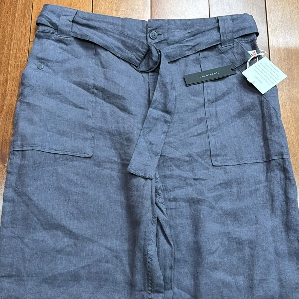 NWT Tahari Women Linen Blueish Grey Pants Elastic Waist‎ size XL - Image 2