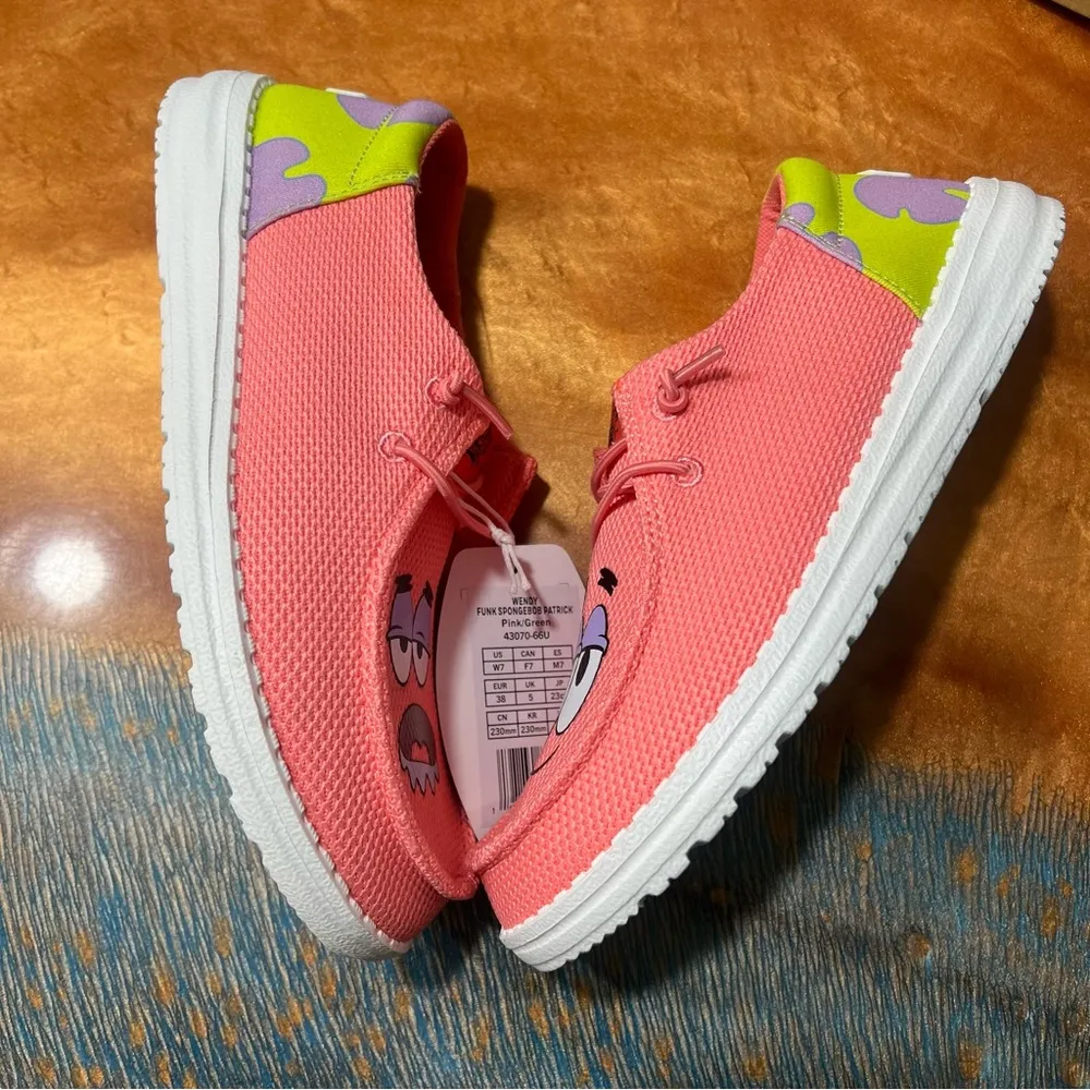 NIB Hey Dude Wendy SpongeBob Patrick Pink Green Shoes size 7 limited edition - Image 8