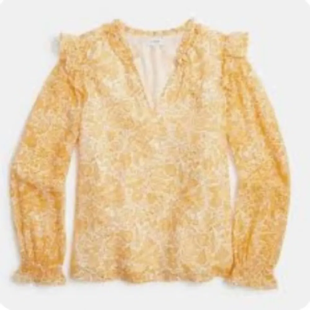 J.crew Womens Yellow Floral Long Sleeve V-Neck Pullover Blouse Top Size Small - Image 12