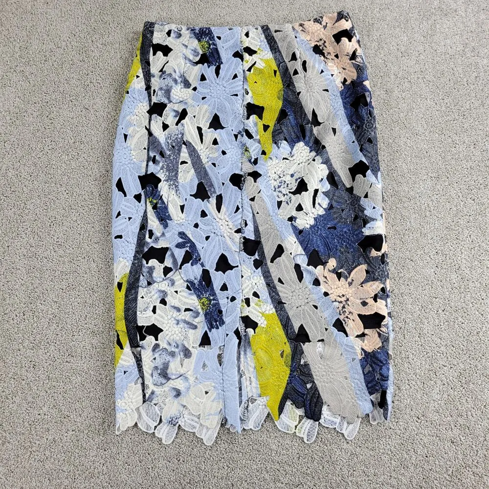 Bar III Womens Pencil Skirt Small Blue Floral Lace Cut-out Crochet Knee Length - Image 2