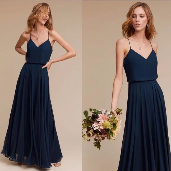 New Anthropologie Jenny Yoo Inesse Maxi Bridesmaid Dress Gown Navy Plus Size 26 - Image 2
