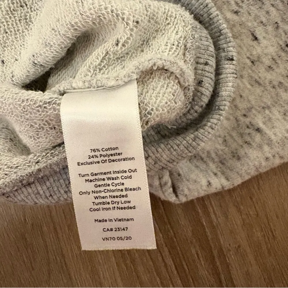 Talbots  Gray Terry Sweater with Yellow 'MERCI' Women’s Size Medium Petite Preppy - Image 3