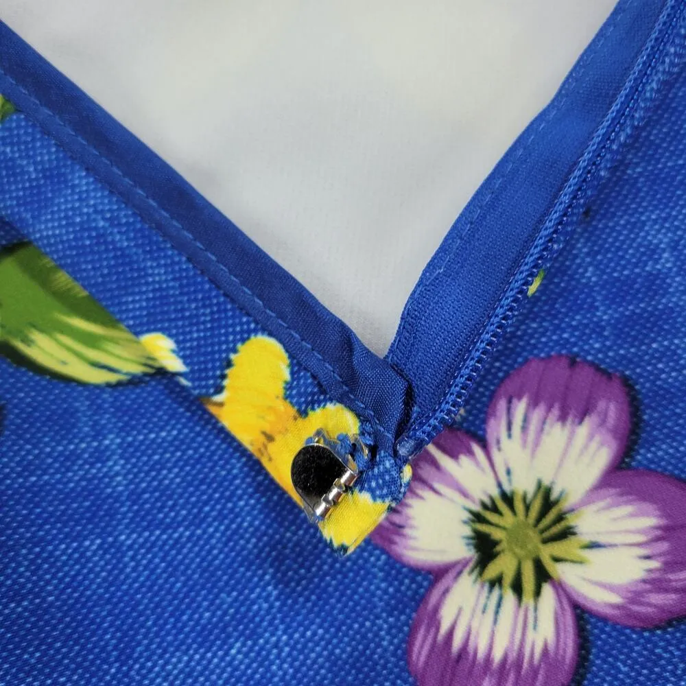 J McLaughlin Margot Cropped Pants Womens 8 Blue Floral Butterfly Side Zip Capri - Image 7