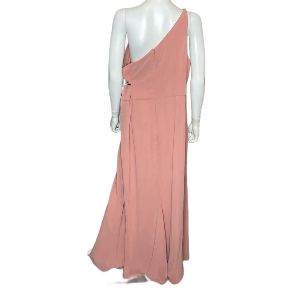 After Six Skinny One Shoulder Trumpet Gown With Front Slit in Desert Rose Sz 22W - Image 5