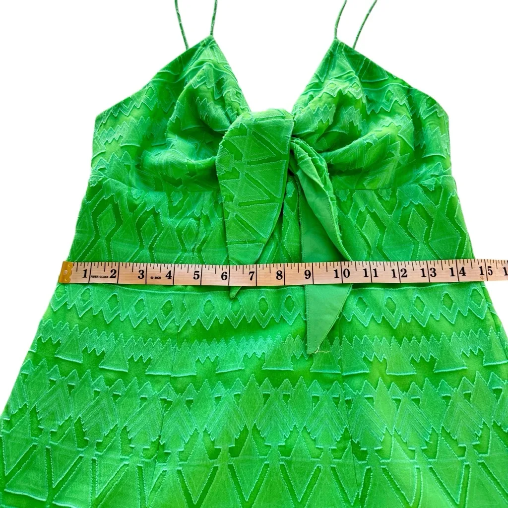 ALICE‎ + OLIVIA Roe Tie-Front Flare Dress Green Keyhole Mini Geometric Silk Sm 4 - Image 15