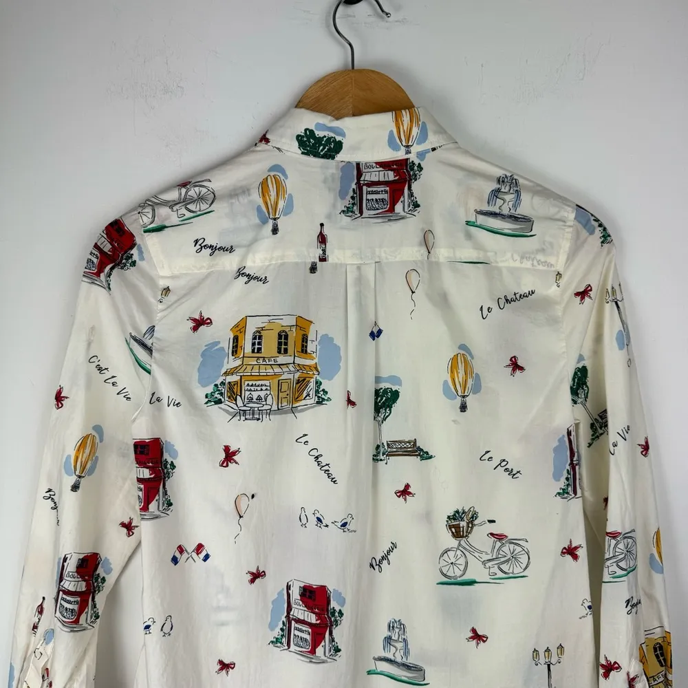 Talbots French Graphic Print Collar Button Down Shirt Top Sz Petite Womens - Image 7