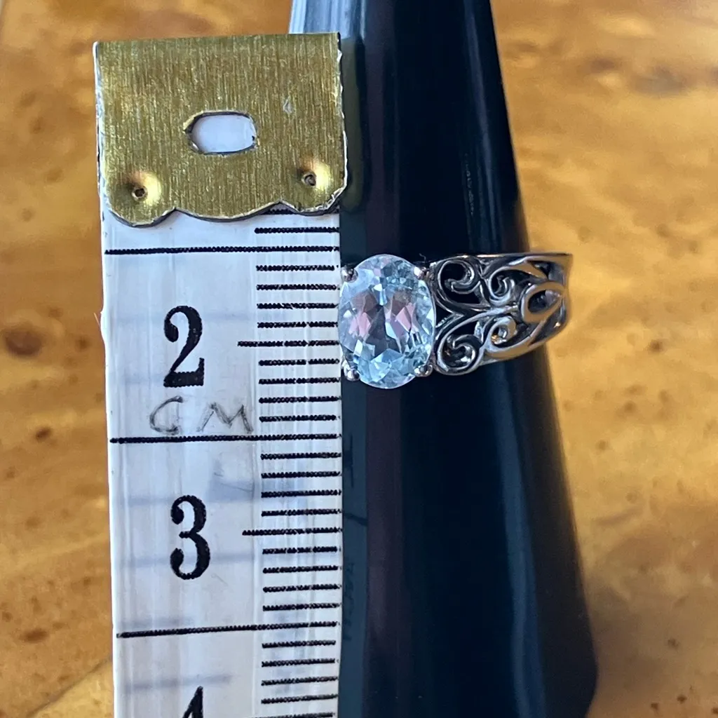 Natural Aquamarine Sterling Silver Ring Size 6.75 - Image 9