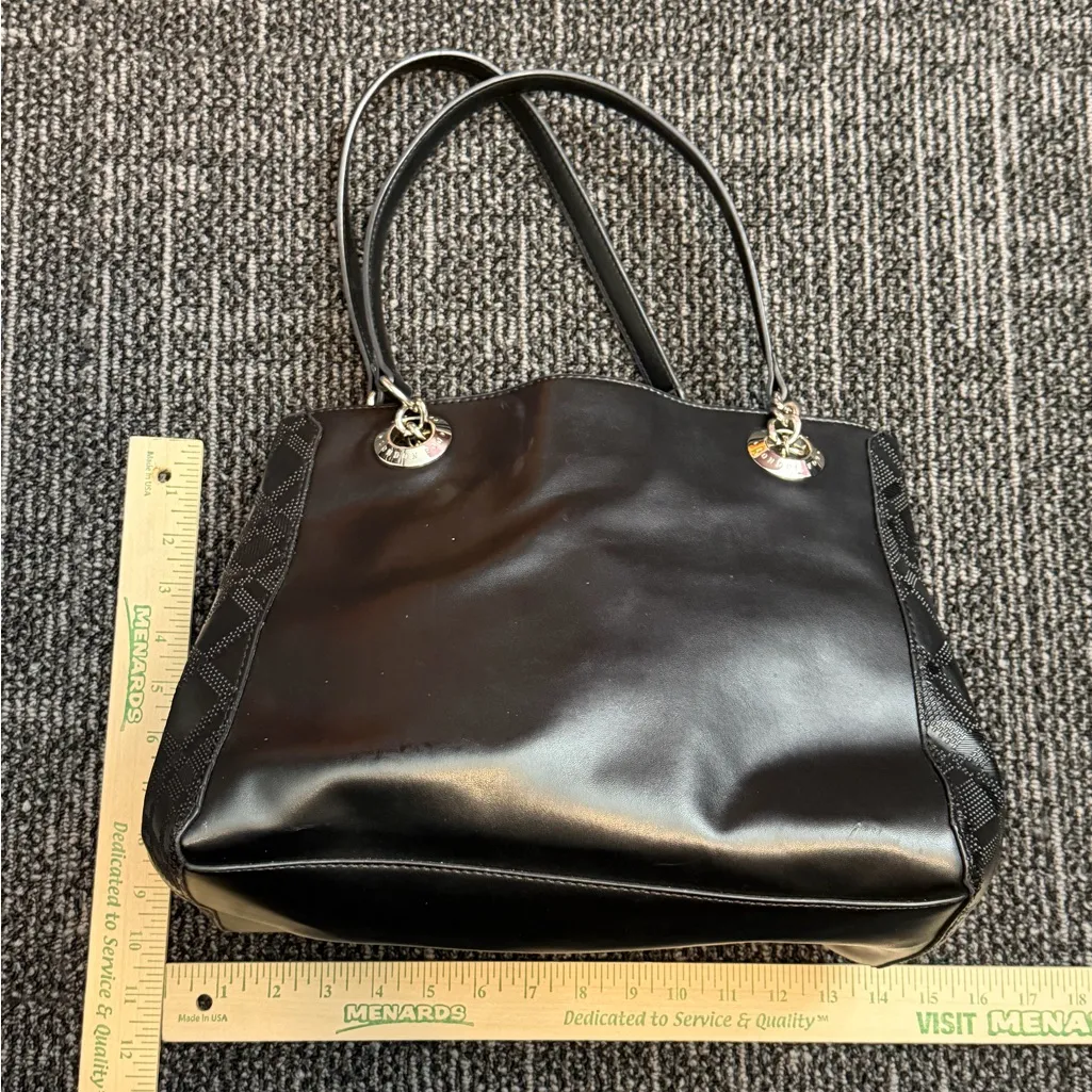 Black Faux Leather Dual Handle Tote Handbag Purse by London Fog LFM6313 - Image 4