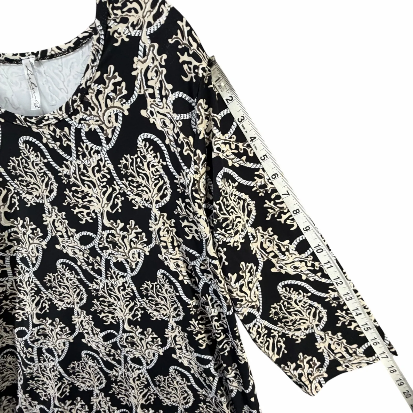 Lulu B Shift Travel Dress Womens 1X Black Beige Nautical Coral Rope Resort Beach - Image 9