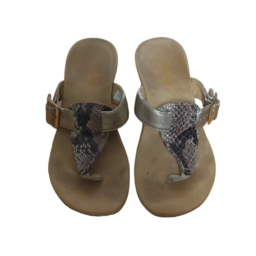 Vionic Alanis Womens Toe Post Wedge Sandal Thong Orthaheel Snakeskin 5 - Image 2