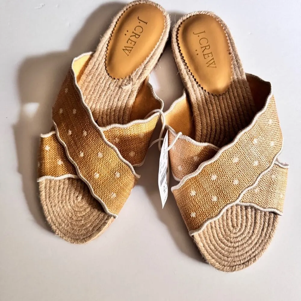 J.Crew Women's Double  Cross Strap Embroidered Polka Dot Low Heel Sandals Sz 7 - Image 4