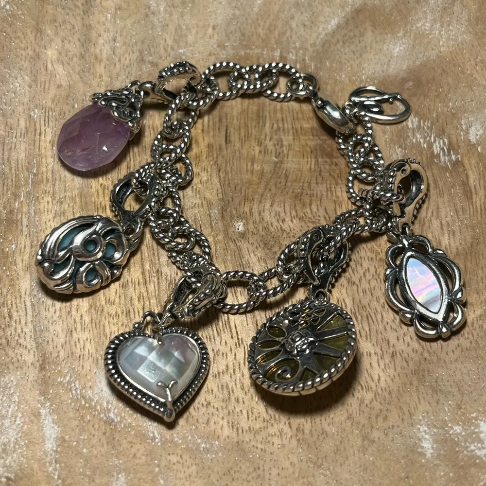 Carolyn Pollack 925 Sterling Bracelet 5 Bejeweled Enhancer Charms Silver - Image 9