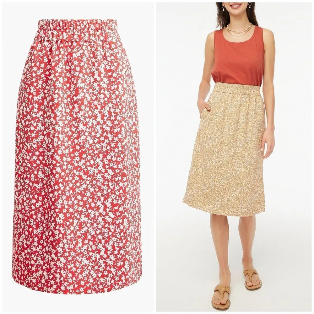 NEW J. Crew Pull-On Skirt in Geranium Ivory Floral Print Size XL - Image 2