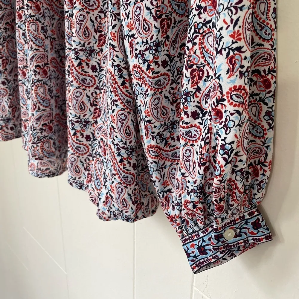 Gap Long Sleeve Boho Peasant Prairie Blouse Top ~ Ivory Frost Paisley ~ Size XS - Image 10