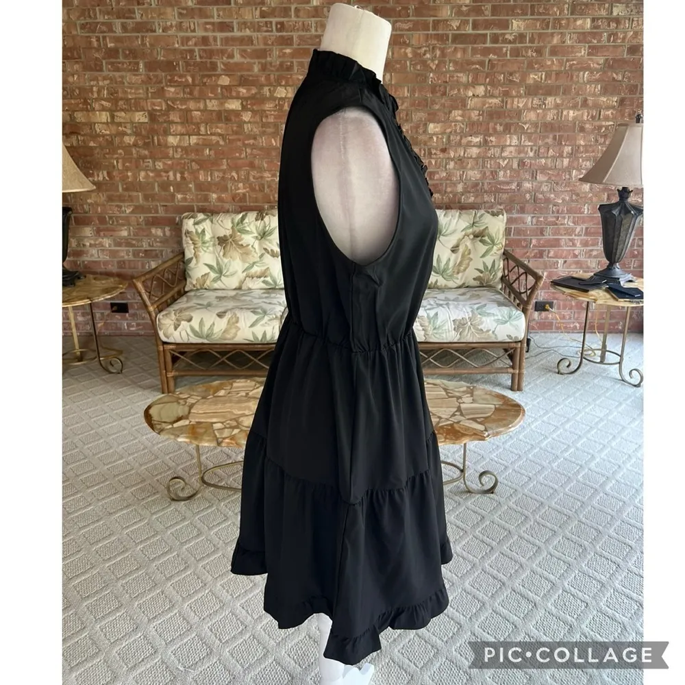 Black Dress M Tiered Ruffle Mini Sleeveless Fit & Flare NWOT - Image 11