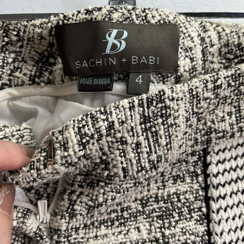 Sachin + Babi Tweed Flat Front Pants Cream Black Women’s Size 4 Zip Pocket Slim - Image 11