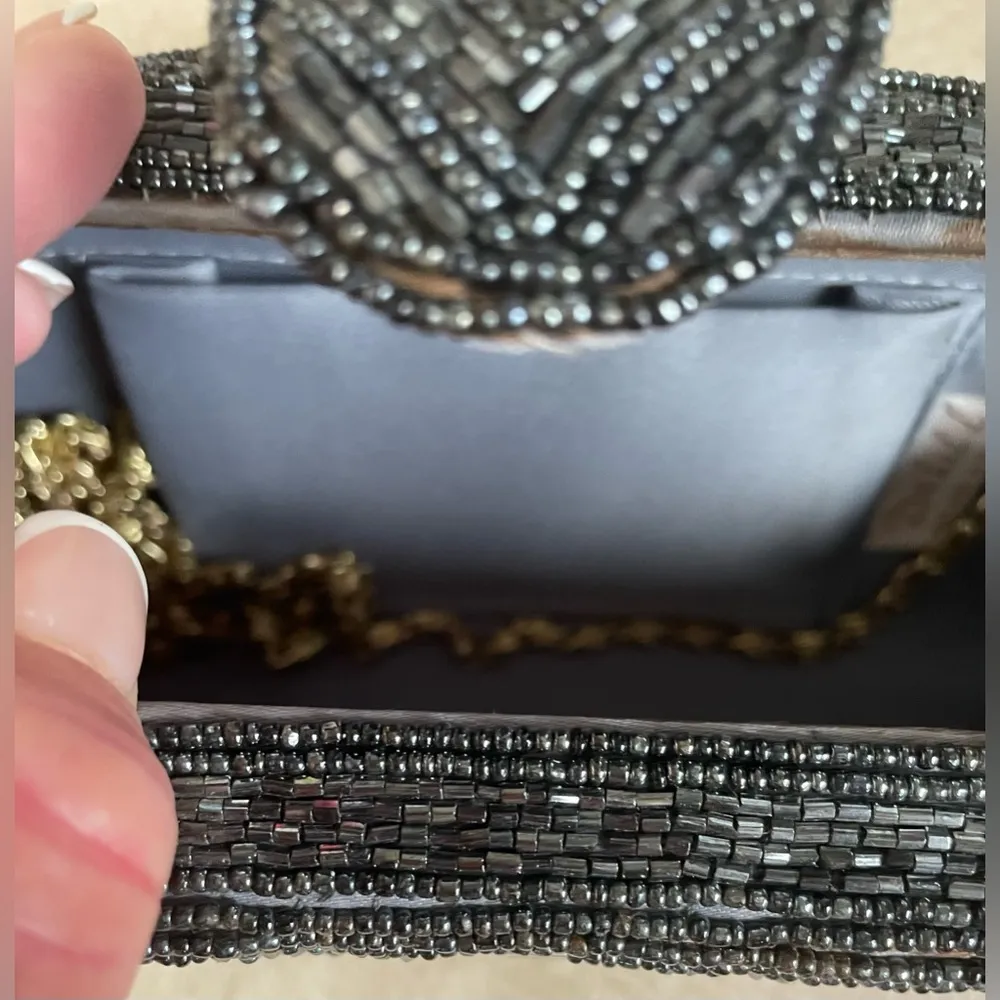 DELILL Vintage 80s/90s Beaded Rectangular Evening Cocktail Bag Gold Chain Black - Image 4