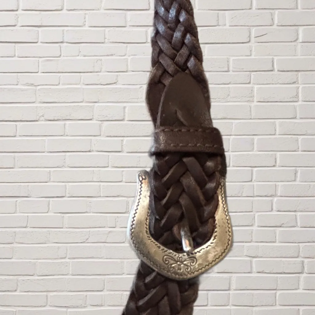 Brighton Brown Leather Braided Strap Hobo Bag Bali Collection Silver Heart - Image 7