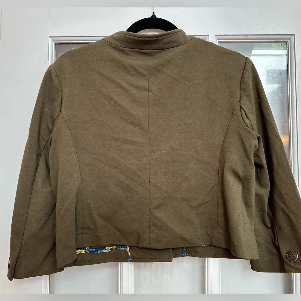 Anthropologie Cartonnier Olive Brown Button Crop Military Jacket Blazer Size L - Image 4