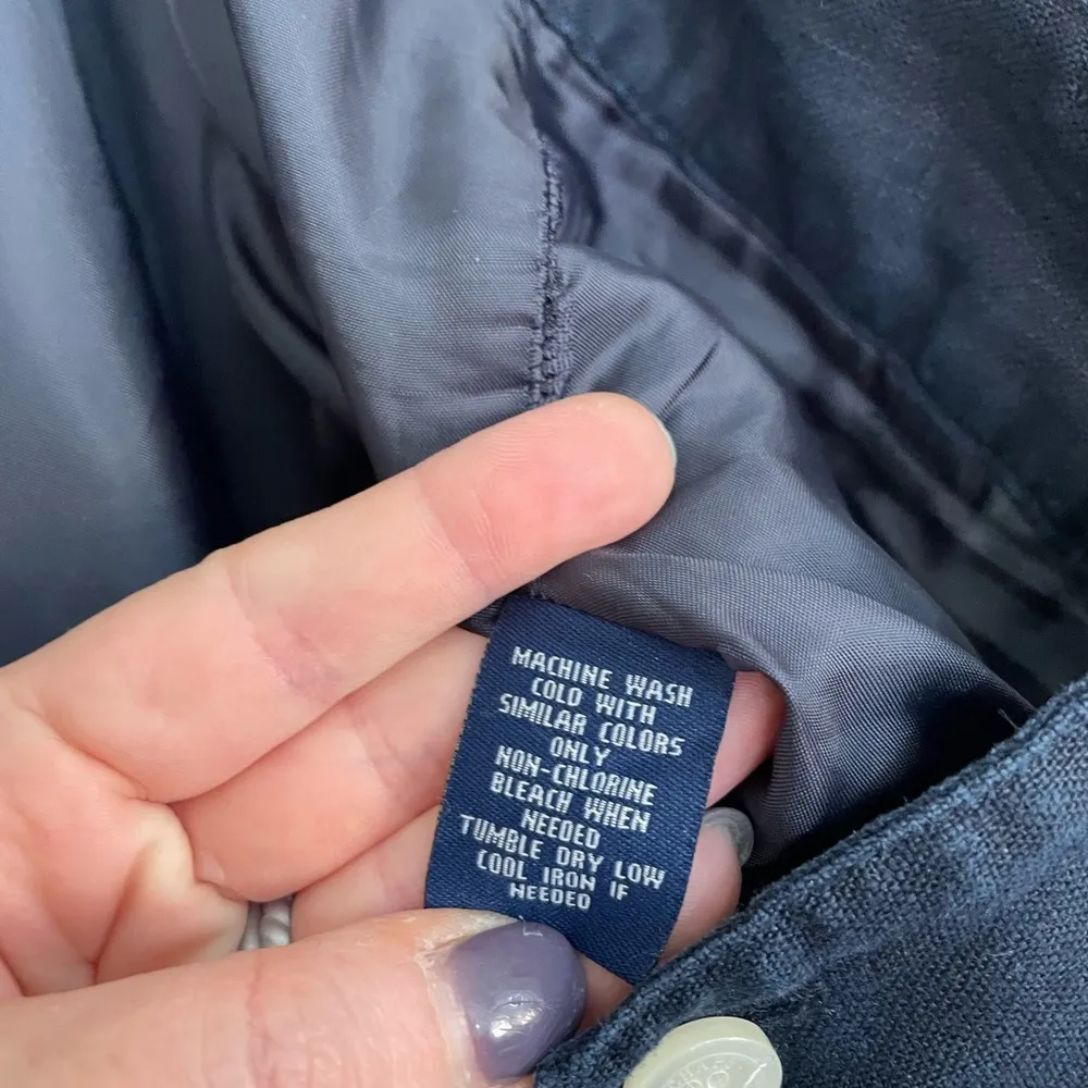 Chaps Linen Trousers Pants Pockets Dark Blue Minimal Coastal Grandma Size 12 - Image 12