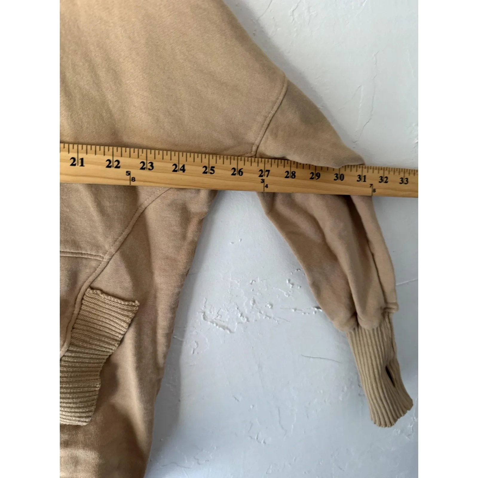 Bucket List Hoodie Womens Small Tan Pullover Snap Neck Ribbed Hem Thumbholes - Image 7