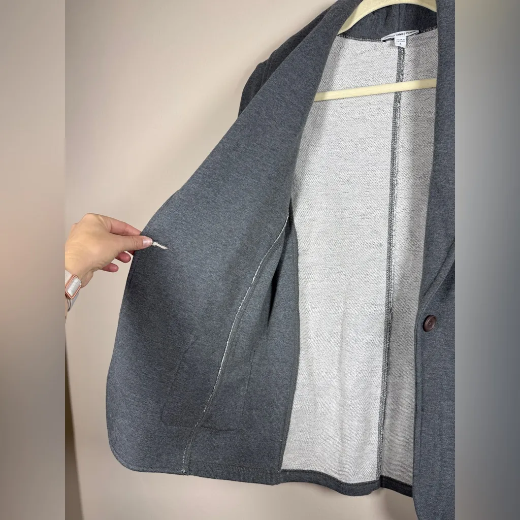 James Perse Shawl Collar Knit Cotton Gray Blazer, Size 4 XL - Image 10