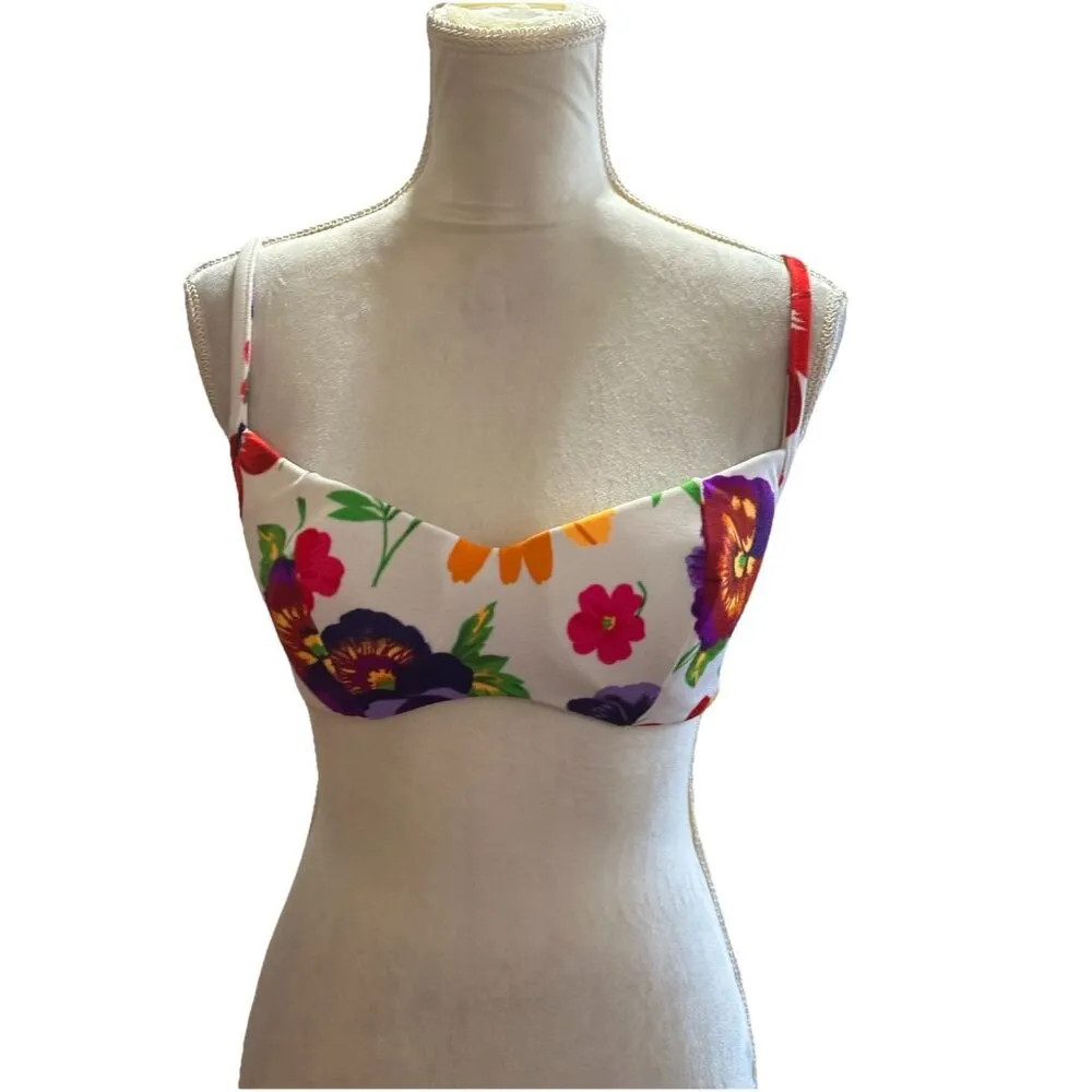 Vintage Y2K Illusions By Cole Floral Bikini Top Padded Sz 14 B/C Y2K Festive - Image 7