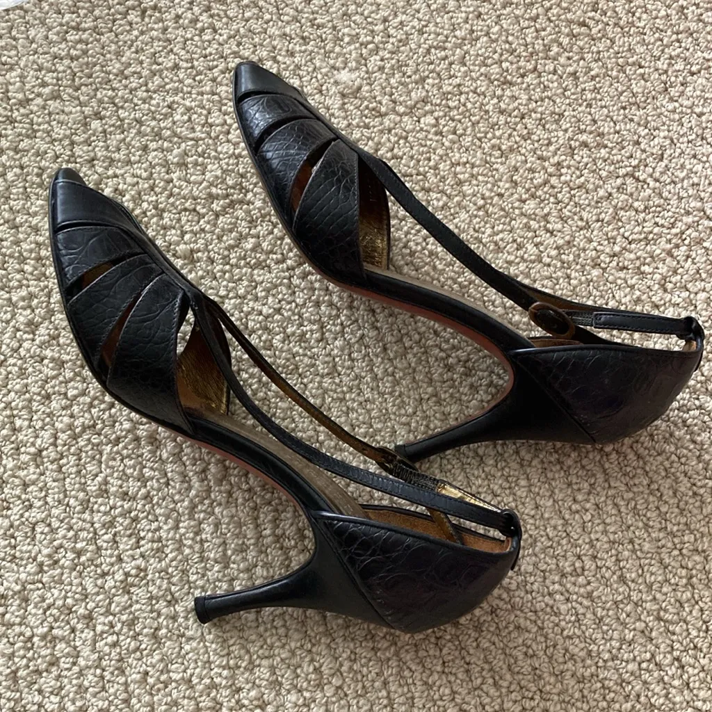 Donald J Pliner Black Croc Patterned Leather High Heel Shoes Pumps Size 7.5 - Image 9