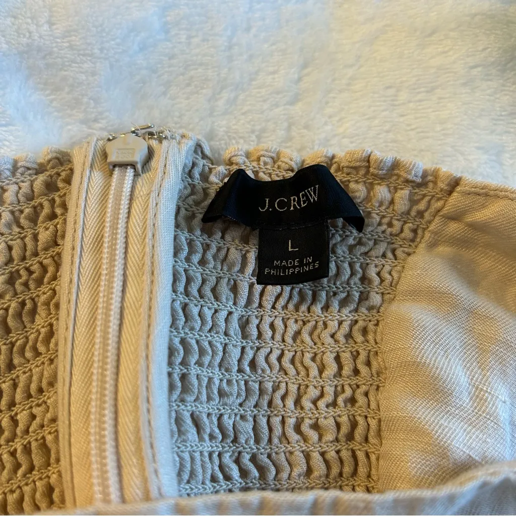 J. Crew tan linen blend short sleeve crop top size L puff sleeve smocked - Image 5