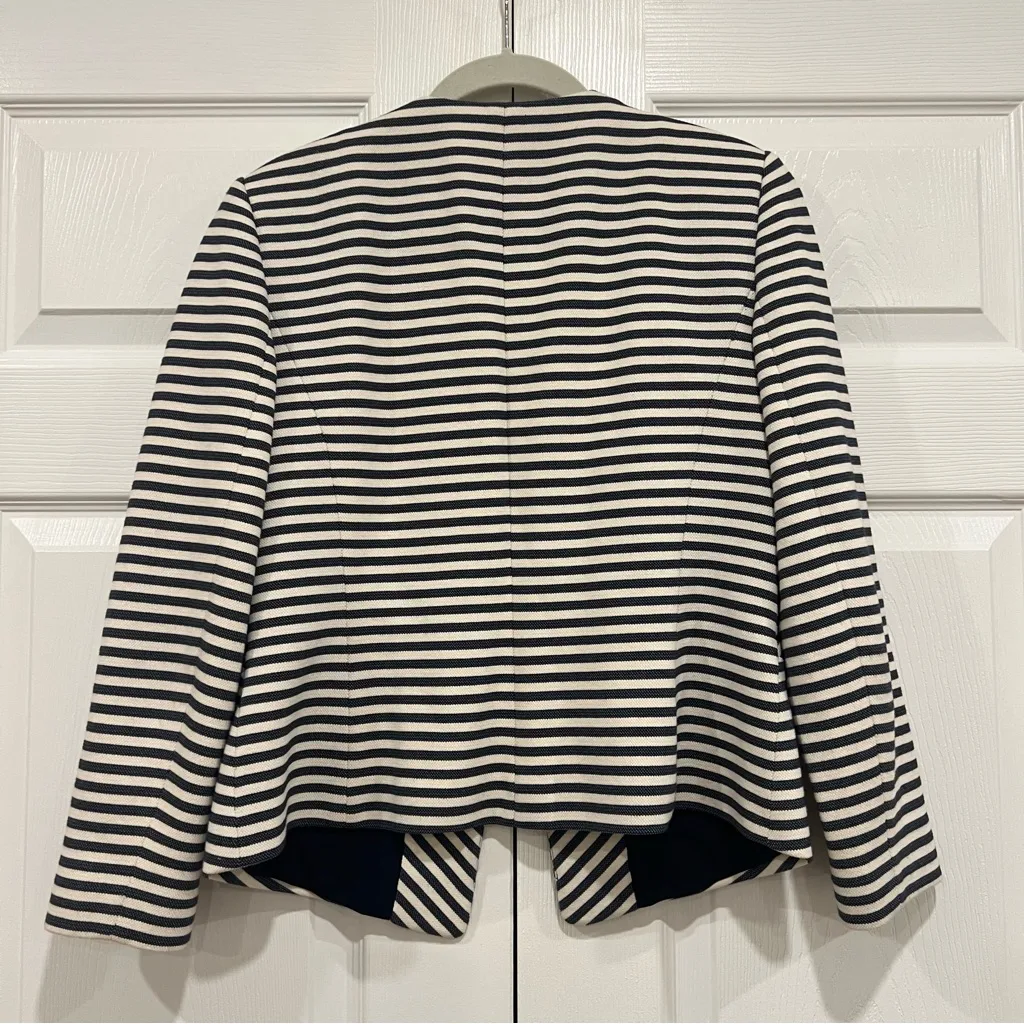 Ann Taylor Navy Stripe Cotton Blend Lined Blazer Jacket Womens Size 6 - Image 2