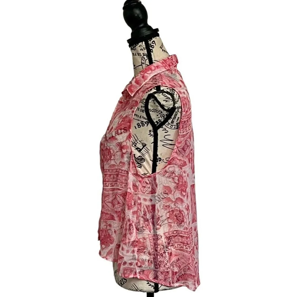 Hollister Womens Floral High Low Cropped Button Up Sleeveless Top Sheer S Y2K - Image 4