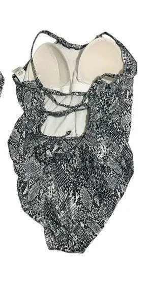 Time and Tru Snakeskin Black White One Piece Swimsuit and High Neckline Size Med - Image 2