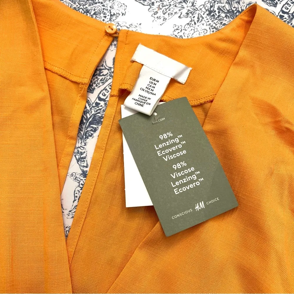 H&M V-Neck Orange Sherbet Maxi Boho Kaftan NWT - Image 6