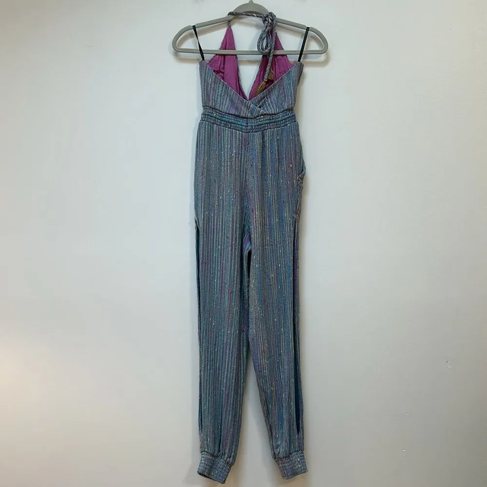 Majorelle Lisbon Jumpsuit in Rainbow Stripe Size‎ XS Halter Split Hem Boho - Image 12