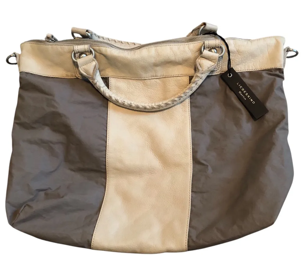 Liebeskind Gray and Cream leather and cotton colorblock bag NWT - Image 1