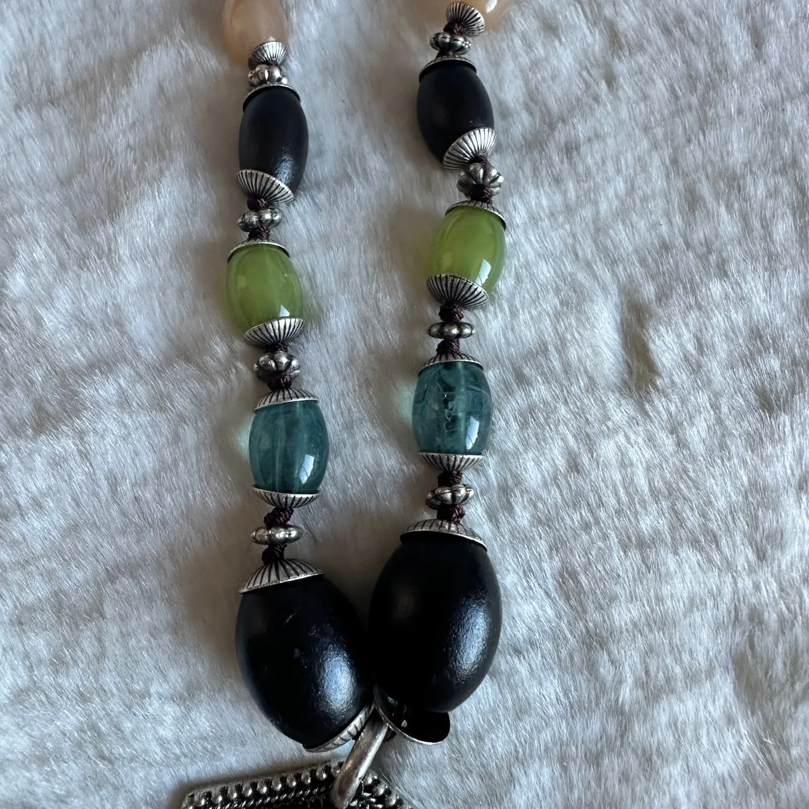 Boho Artisan Beaded Necklace Tribal Filigree Pendant Statement Earthy Y2K Witchy - Image 7