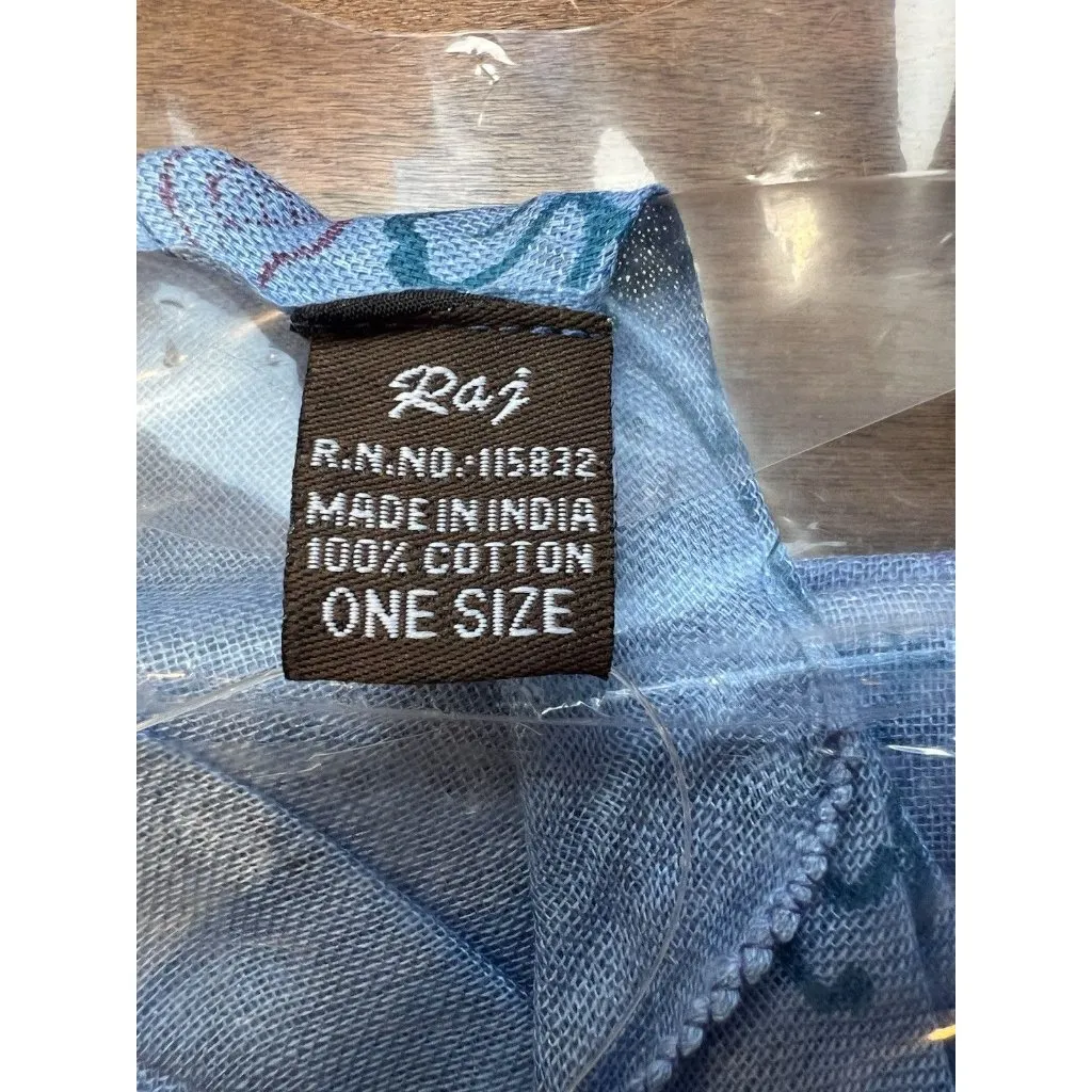 Raj Anthropologie 100% Cotton Scarf Blue Whimsy Floral Design Made In India NWT - Image 4