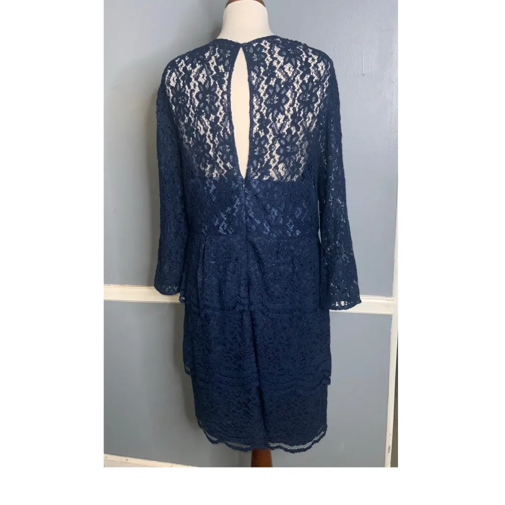 Kachel Anthropologie Blue Lace Overlay Tiered Sweetheart Long Sleeve Dress 12 - Image 5