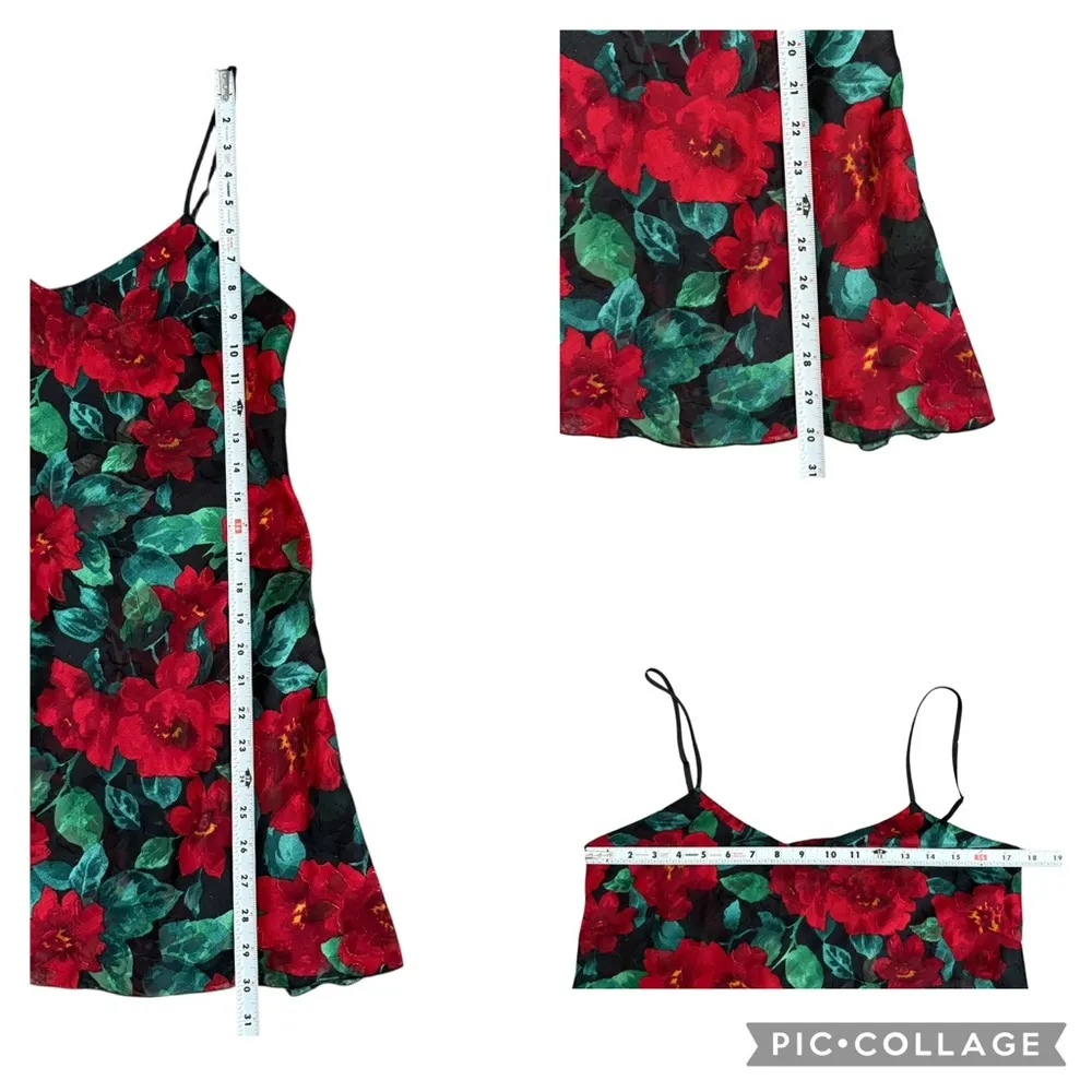 Victoria's Secret Gold Label Red Black Floral Chemise Slip Dress Open Back Small - Image 9