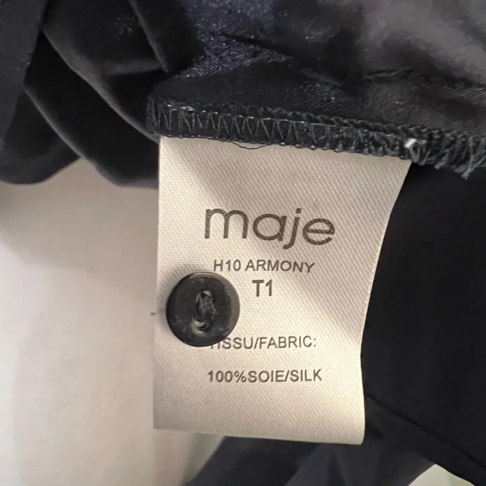 Maje  Navy Blue Buttoned SILK  Blouse with Mandarin Collar - Image 10
