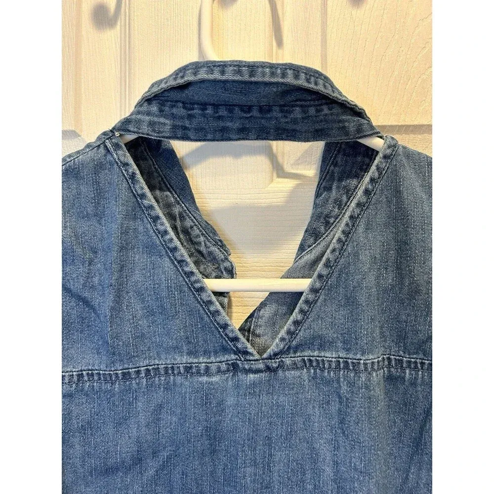 Y2K Faded Glory Jean‎ Shirt Size XL Denim Sleeveless Collared Cutout V-neck - Image 5