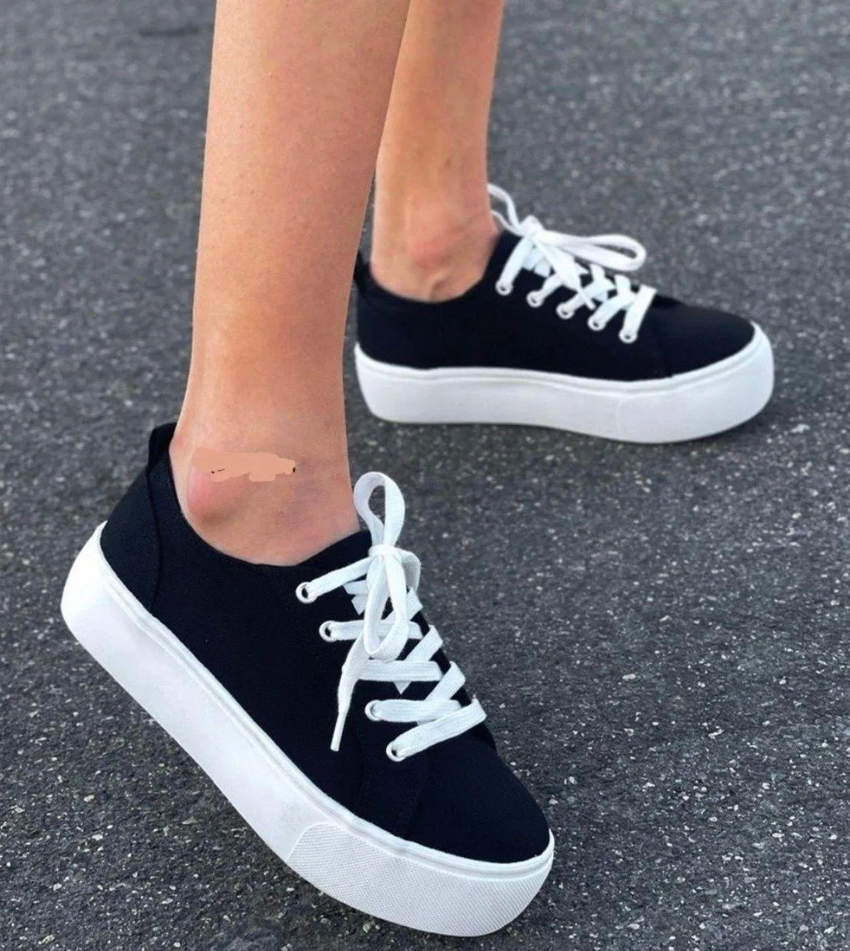 Black Canvas Platform Wedge Lace Up Sneaker - Image 2