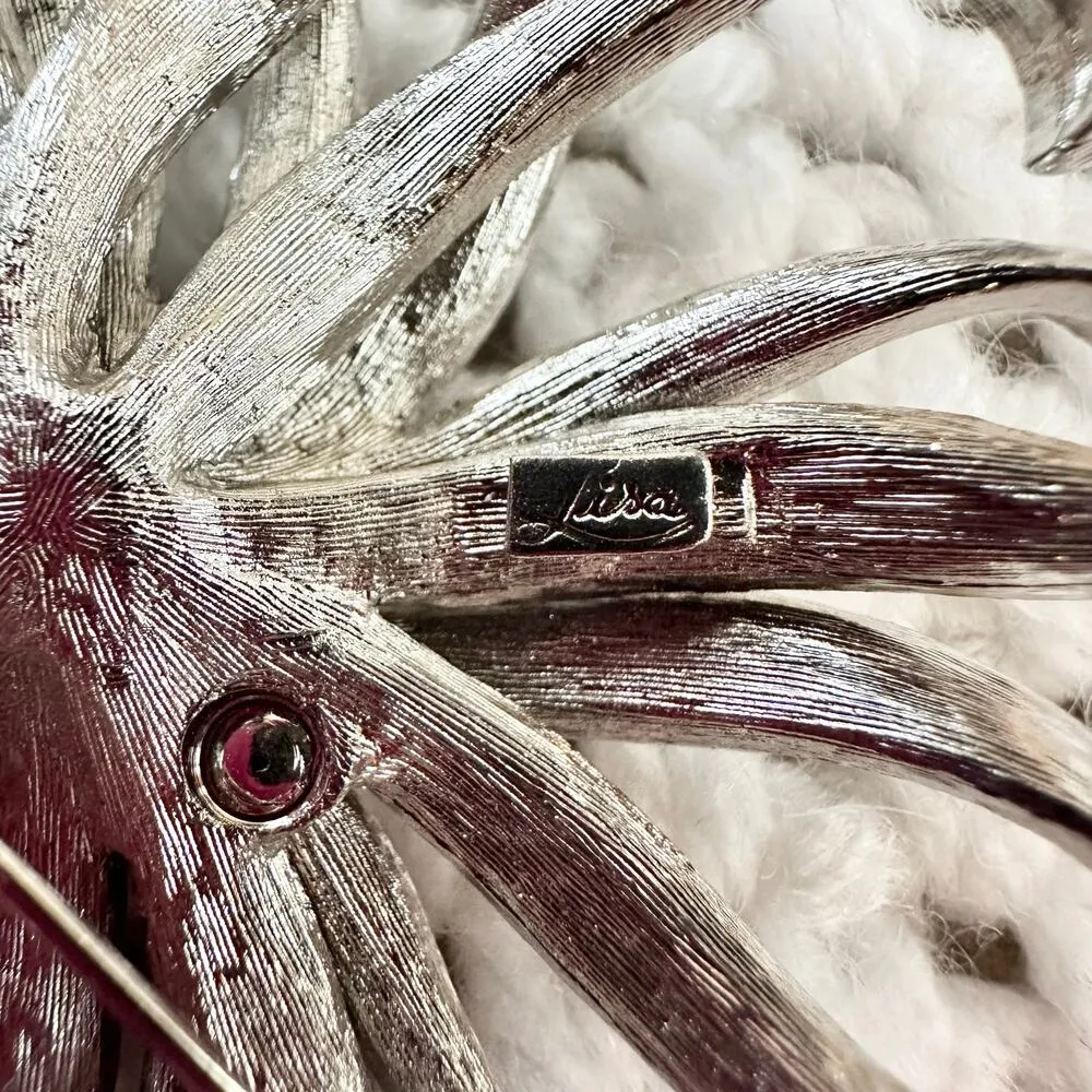 Vintage Lisa Jewels Co. Brushed Silver Tone Dahlia Flower Brooch Pin 2.5" to 3" - Image 3