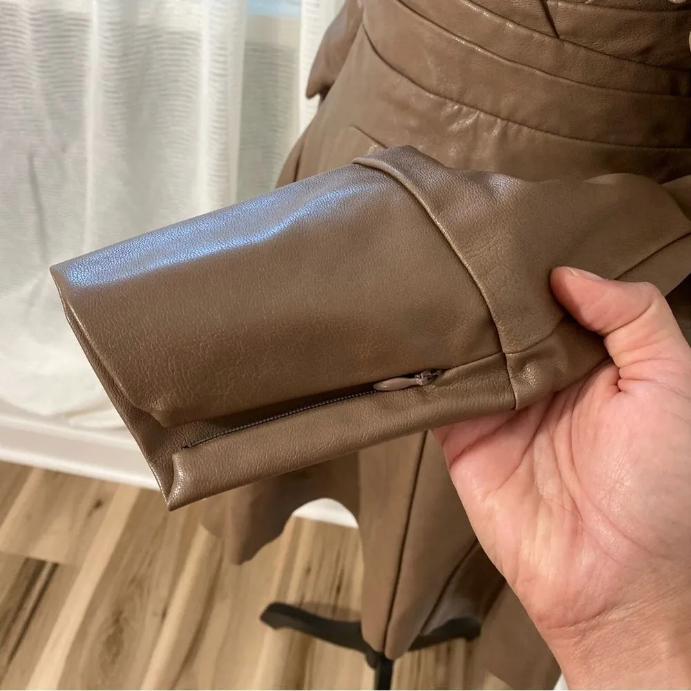 ASOS DESIGN slouchy off shoulder mini dress Taupe In Faux Leather size 4 NWOT - Image 9