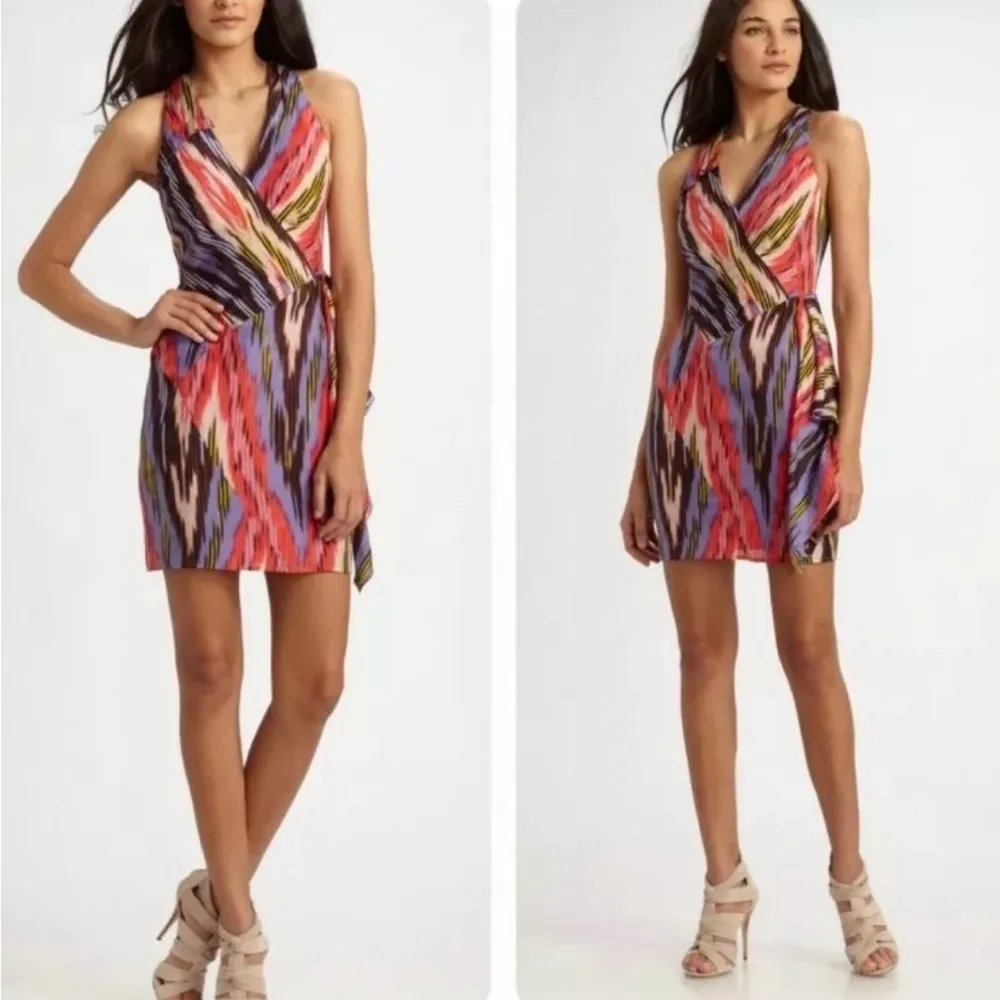 Nanette Lepore Go Getter Multi color Seamed Drape Ruffle Ikat Silk Dress, Sz 2 - Image 2