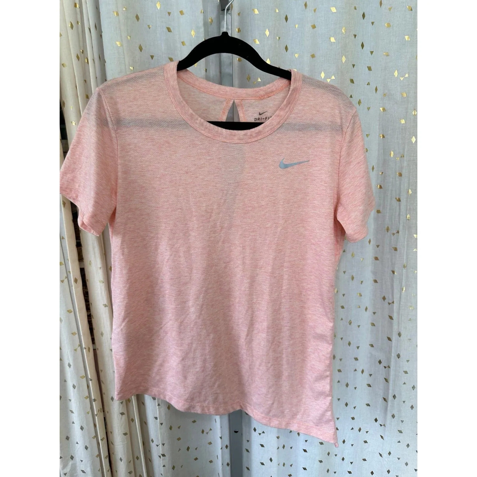 Nike Dri Fit  Peek-A-Boo Back Asymmetrical Side Drawstring Hem Perforated Top M - Image 2