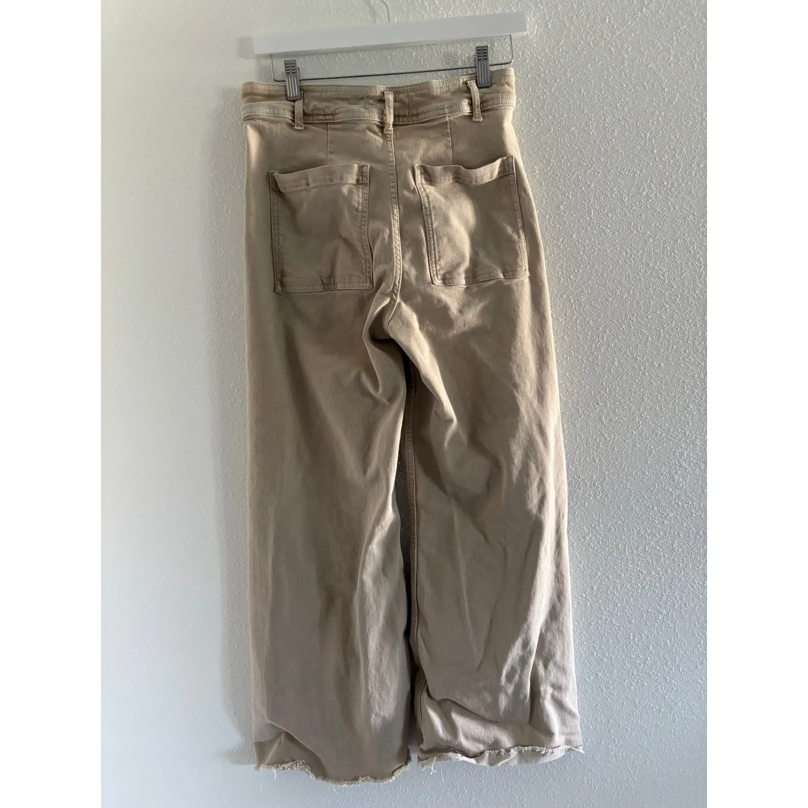 Zara The Marine Straight Leg Jeans Womens 8 Khaki Wash Denim High Rise Raw Hem - Image 3