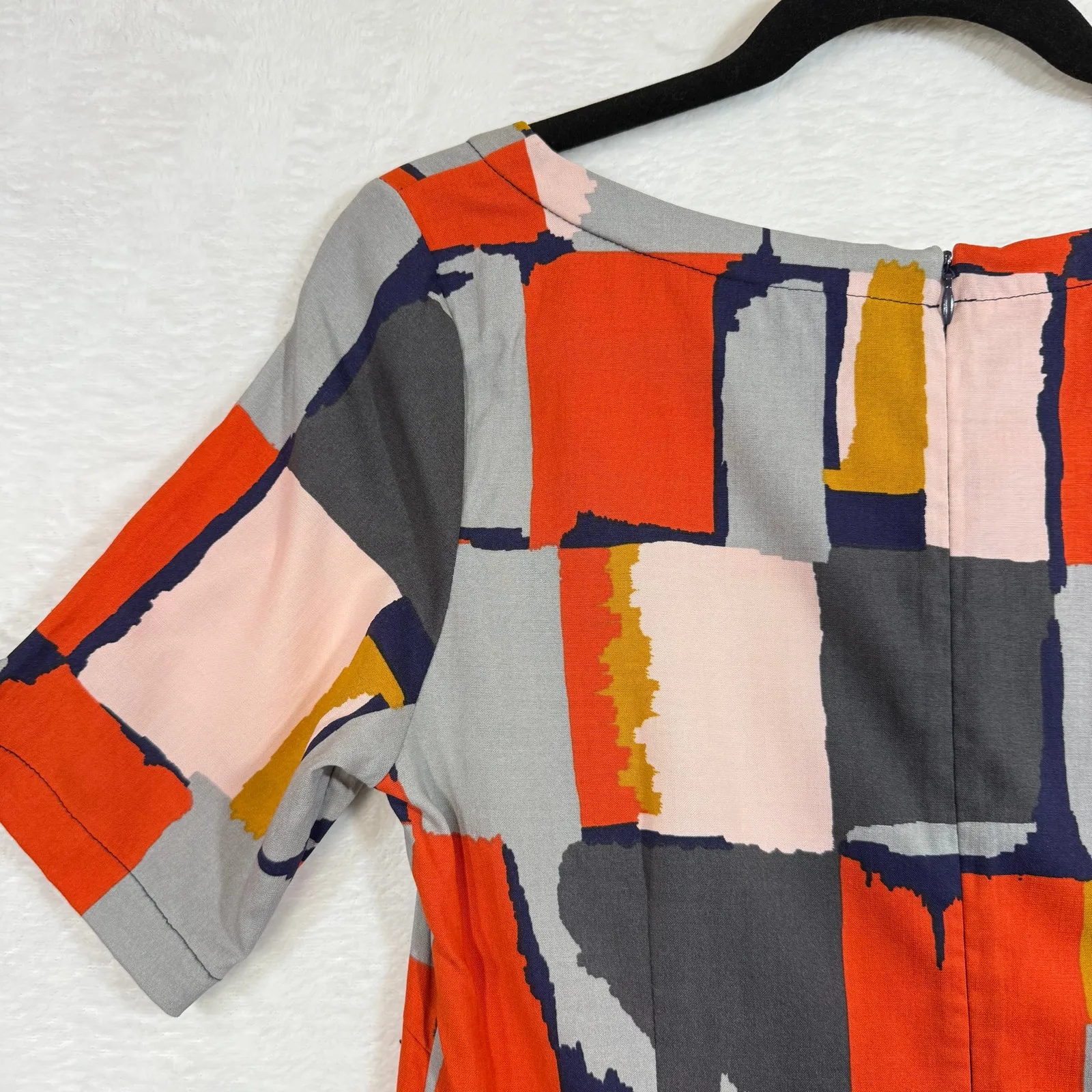 Numph S‎ 36 Abstract Tencel Bodycon Midi Dress Colorblock Mod Artsy 60s Retro Orange - Image 6