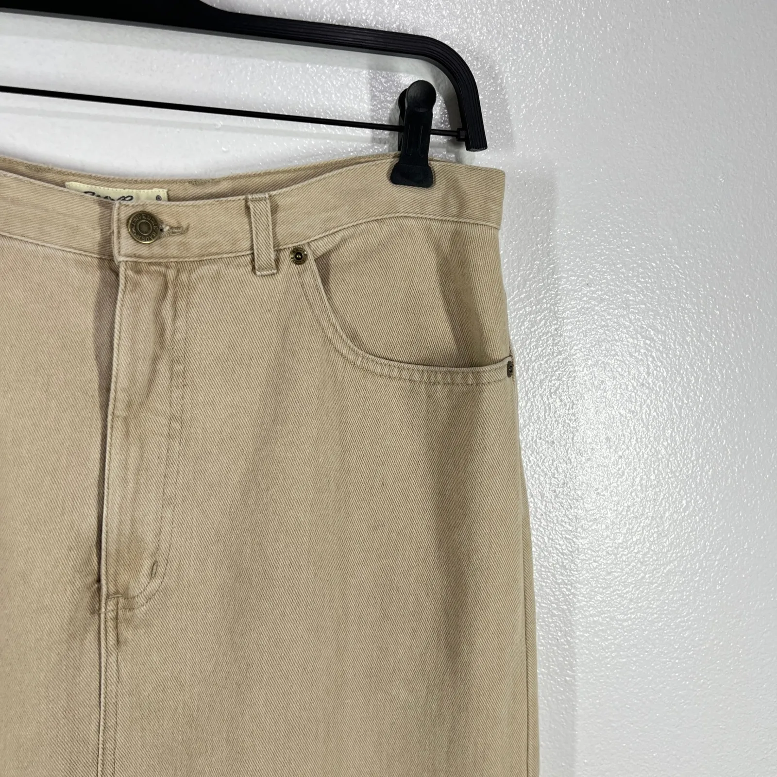 Vtg. Eddie Bauer Denim Skirt Midi Tan Front Slit Pockets Casual Cotton‎ Size 14 - Image 6